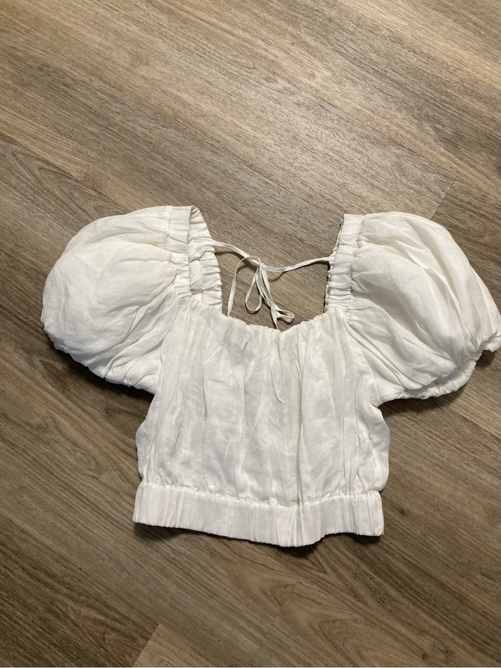 Frame Denim White Puff Sleeve Tie-Back Crop Top